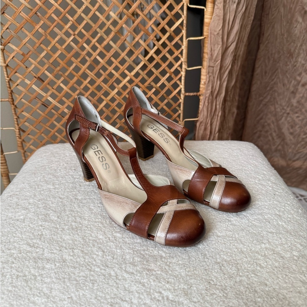 Brown and Cream Leather Women's Shoes - Picture 2 of 12
